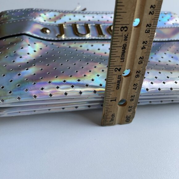 Vintage Y2K Juicy Couture Double Pouch Wristlet Silver Iridescent Zip Top Tassel - Picture 10 of 10